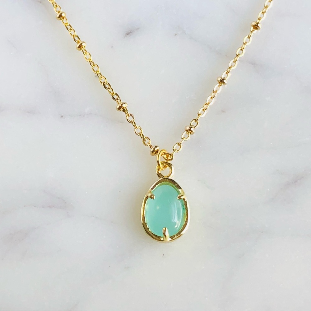 Aqua Chalcedony Satellite Gold Necklace - Picture 4 of 6